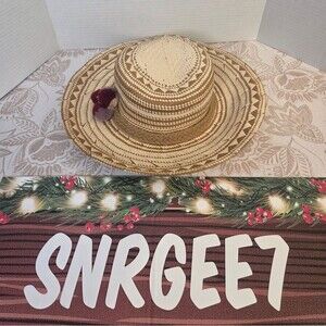 San Diego Hat Co. Straw Patterned Braided Bobble Sun Hat Adjustable Sizing wm